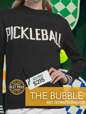 NWT The Bubble Pickleball Knit Crewneck Sweater - Black - Size XS